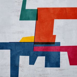 ARTE CONTEMPORANE QUADRADA COLORIDA AZUL LARANJA - ABSTRATO GEOMETRICO - 596C-Q