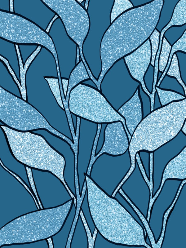 JUNGLE GARDEN 1 AZUL NO AZUL - COLORIDO SELVA BOTANICO ORGANICO SKETCH