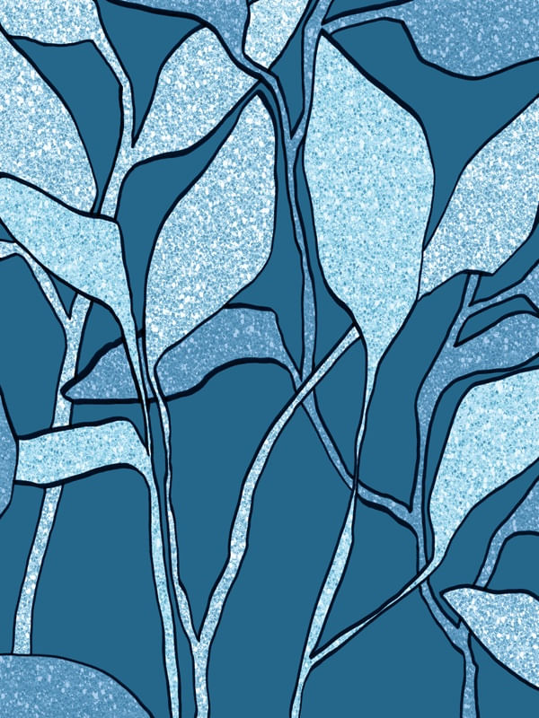 JUNGLE GARDEN 2 AZUL NO AZUL - COLORIDO SELVA BOTANICO ORGANICO SKETCH