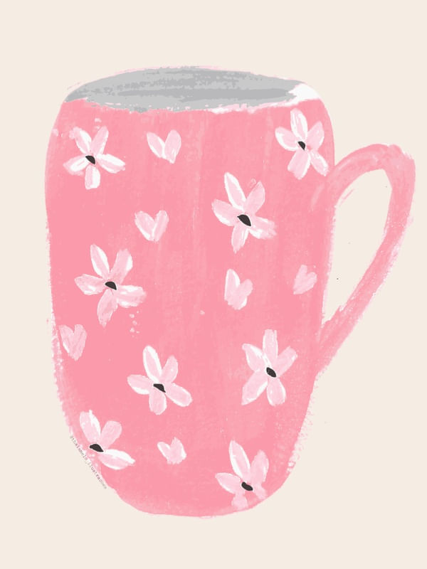CANECA ROSA FLORIDA EM GOUACHE