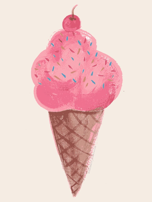 SORVETE DE MORANGO COM GRANULADO EM GOUACHE