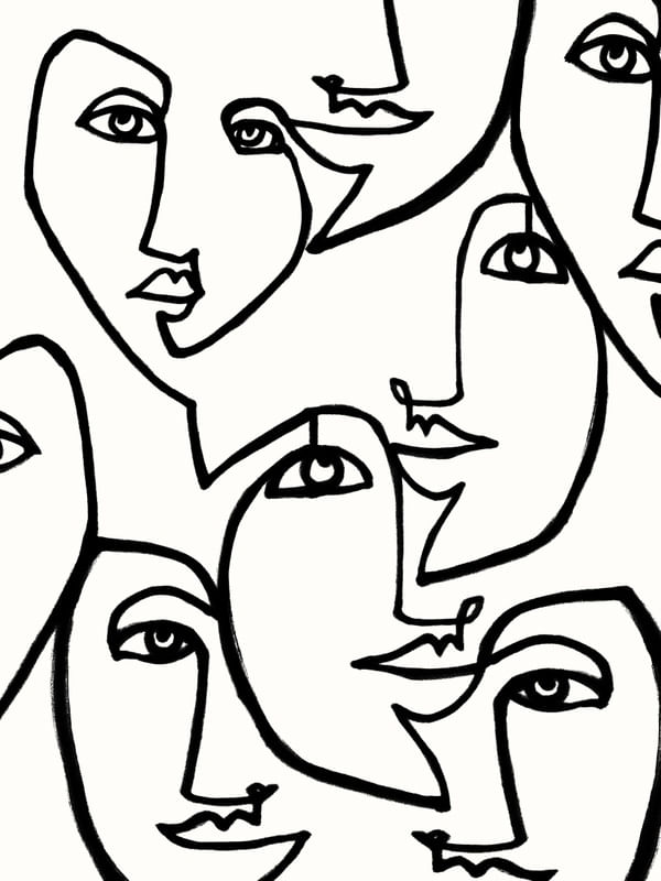 FACE VALUE PRETO E BRANCO 1 - MINIMALISTA LINHAS PESSOAS ROSTOS RETRATO SKETCH ILUSTRAÇÃ