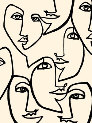 FACE VALUE PRETO E BEGE - MINIMALISTA LINHAS PESSOAS ROSTOS RETRATO SKETCH ILUSTRAÇÃ