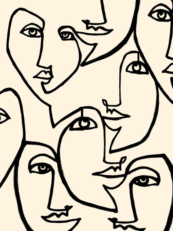 FACE VALUE PRETO E BEGE - MINIMALISTA LINHAS PESSOAS ROSTOS RETRATO SKETCH ILUSTRAÇÃ