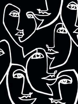 FACE VALUE PRETO E BRANCO 2 - MINIMALISTA LINHAS PESSOAS ROSTOS RETRATO SKETCH ILUSTRAÇÃ