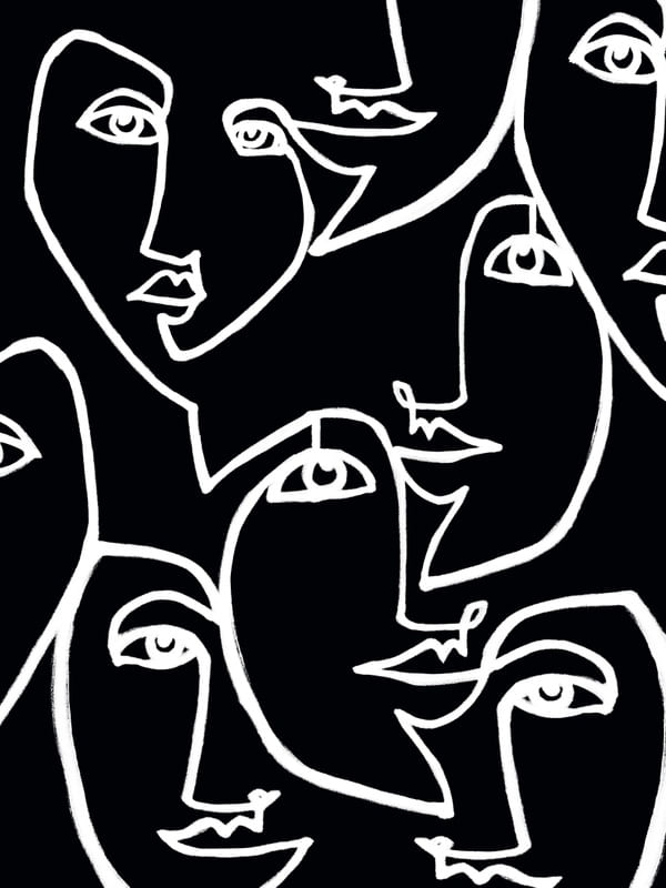 FACE VALUE PRETO E BRANCO 2 - MINIMALISTA LINHAS PESSOAS ROSTOS RETRATO SKETCH ILUSTRAÇÃ
