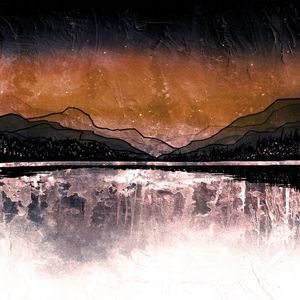 MIDNIGHT MOUNTAINS 6 QUADRADO - LARANJA PRETO MONTANHAS PAISAGEM COLORIDO SKETCH PINTURA
