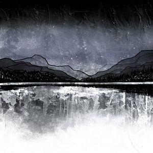 MIDNIGHT MOUNTAINS 7 QUADRADO - CINZA PRETO MONTANHAS PAISAGEM NEUTRO SKETCH PINTURA
