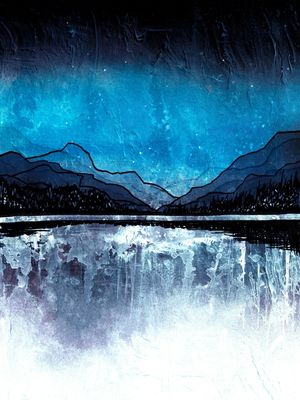 MIDNIGHT MOUNTAINS 1 RETRATO - INDIGO AZUL MONTANHAS PAISAGEM COLORIDO SKETCH PINTURA