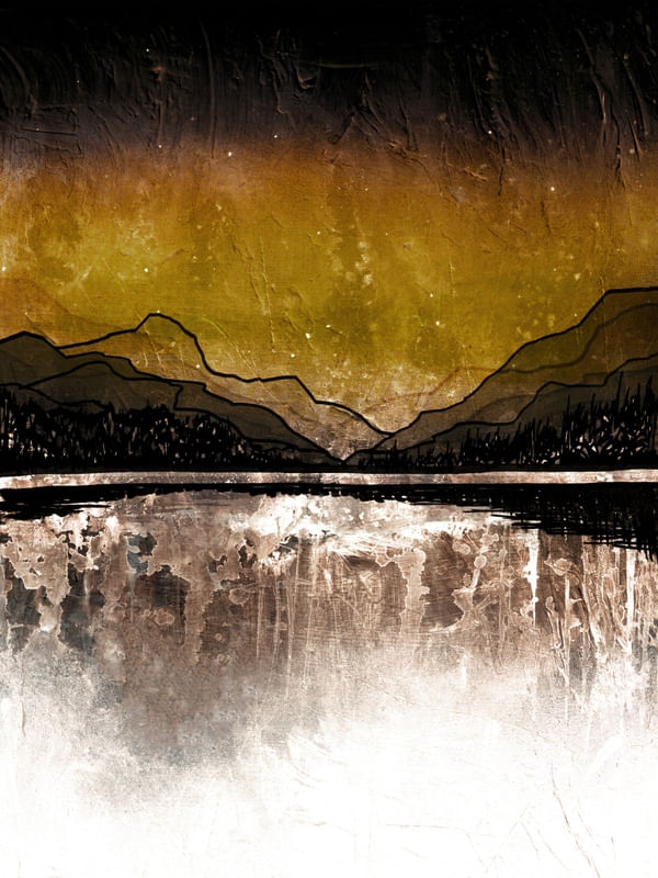 MIDNIGHT MOUNTAINS 4 RETRATO - OCRE DOURADA MONTANHAS PAISAGEM COLORIDO SKETCH PINTURA