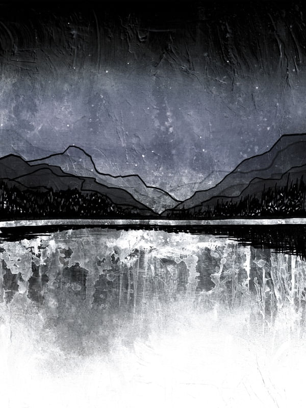 MIDNIGHT MOUNTAINS 7 RETRATO - CINZA PRETO MONTANHAS PAISAGEM NEUTRO SKETCH PINTURA