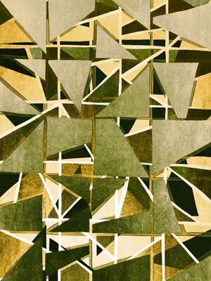 ART DECO DREAMING - DOURADA VERDE GEOMÉTRICO MODERNO ABSTRATO LINHAS SKETCH PINTURA
