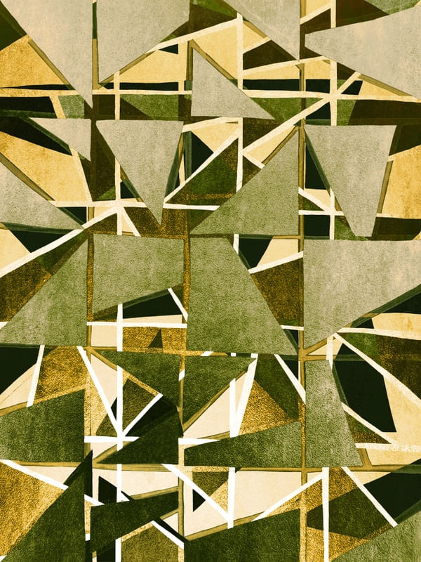 ART DECO DREAMING - DOURADA VERDE GEOMÉTRICO MODERNO ABSTRATO LINHAS SKETCH PINTURA