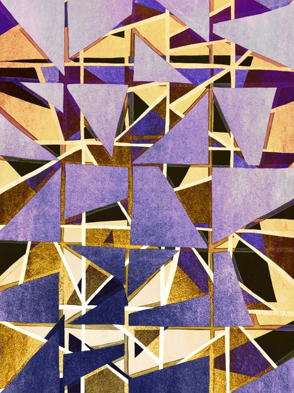 ART DECO DREAMING - ROXO DOURADA GEOMÉTRICO MODERNO ABSTRATO LINHAS SKETCH PINTURA