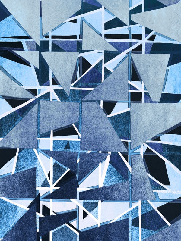ART DECO DREAMING - INDIGO OCEANO AZUL GEOMÉTRICO MODERNO ABSTRATO LINHAS SKETCH PINTURA