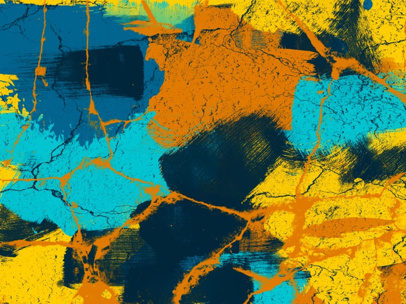 PINTURA E DETALHES ABSTRATOS SÉRIE CORES TONS AZUL E AMARELO OP 08
