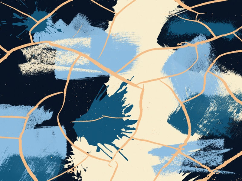 PINTURA E DETALHES ABSTRATOS SÉRIE CORES TONS AZUL PRETO CREME OP 13