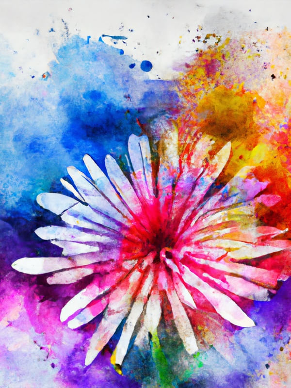 CRISÂNTEMO AQUARELADO ABSTRATO