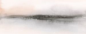 ABSTRACT WATERCOLOR LANDSCAPE IN GRAY AND CORAL - PANORAMIC