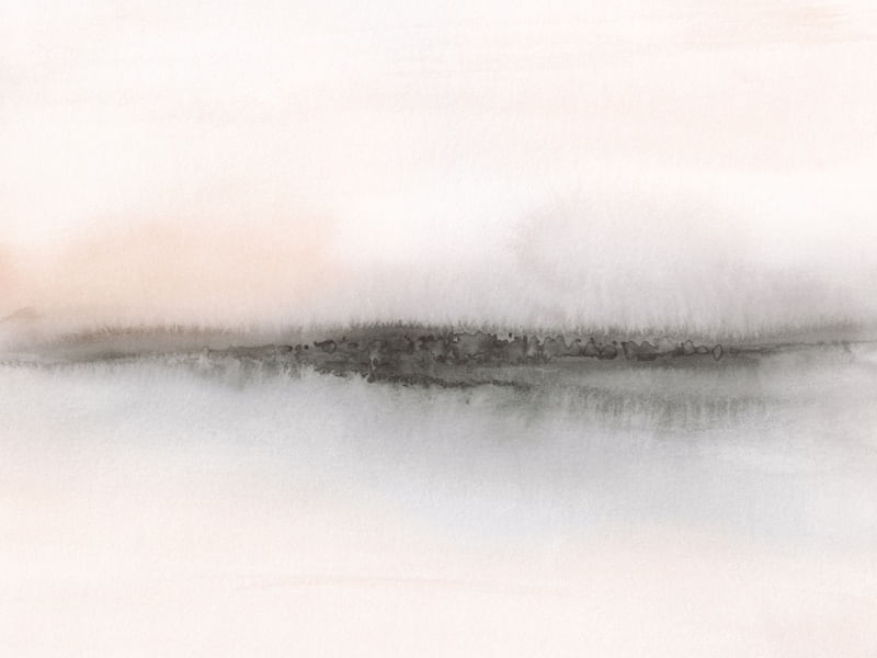 ABSTRACT WATERCOLOR LANDSCAPE IN GRAY AND CORAL