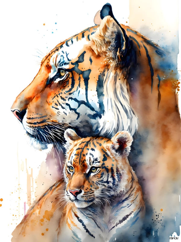 AQUARELA ANIMAL - TIGRES II