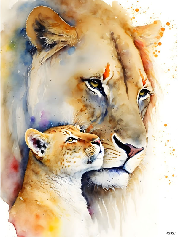 AQUARELA ANIMAL - LEÃO