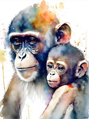 AQUARELA ANIMAL - MACACOS