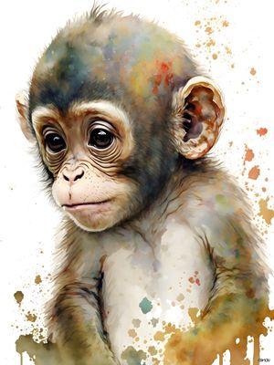 AQUARELA ANIMAL - MACACO FILHOTE