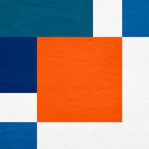 QUADRO DECORATIVO QUADRADO COLORIDO LARANJA AZUL - ABSTRATO GEOMETRICO - 398D2-Q