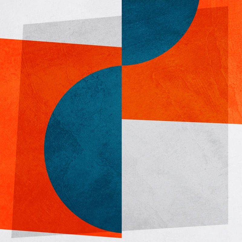 QUADRO DECORATIVO QUADRADO COLORIDO LARANJA AZUL - ABSTRATO GEOMETRICO - 675A3-Q