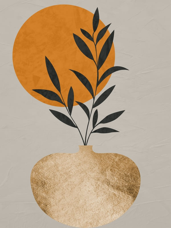 QUADRO DECORATIVO COLORIDO DOURADO LARANJA - TROPICAL FLORAL BOTÂNICO - 138A