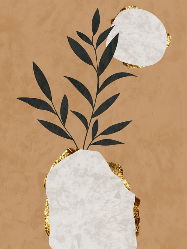 QUADRO DECORATIVO COLORIDO MARROM DOURADO - TROPICAL FLORAL BOTÂNICO - 124A