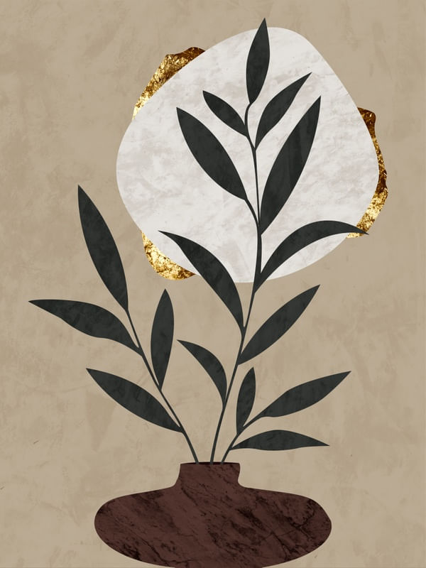 QUADRO DECORATIVO COLORIDO MARROM DOURADO - TROPICAL FLORAL BOTÂNICO - 124B