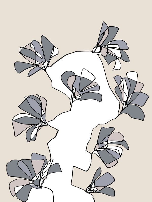 AFFINITY 4 COOL BEGE CINZA - FLORAIS SKETCH MINIMALISTA NEUTRO FLORES ILUSTRAÇÃO