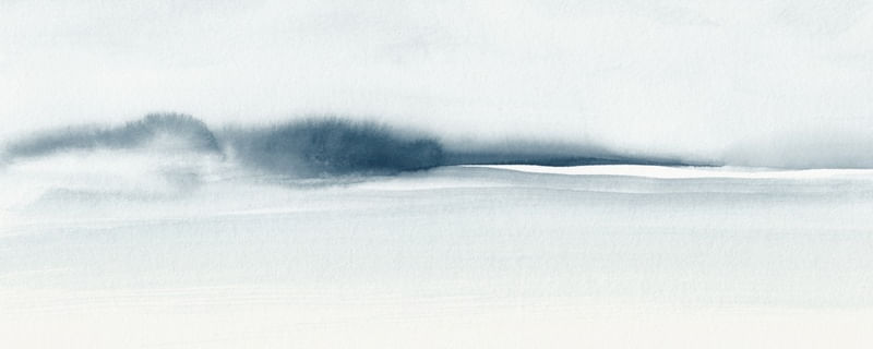 BLUE WATERCOLOR FOGGY LANDSCAPE - PANORAMIC