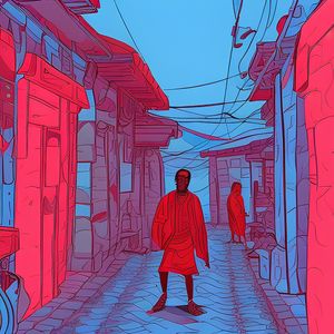 EXPRESSIVIDADE DA CENA DE RUA MARROQUINA EM ILUSTRAÇÃO ROSA E ESTILO LUSHILL - BY AI