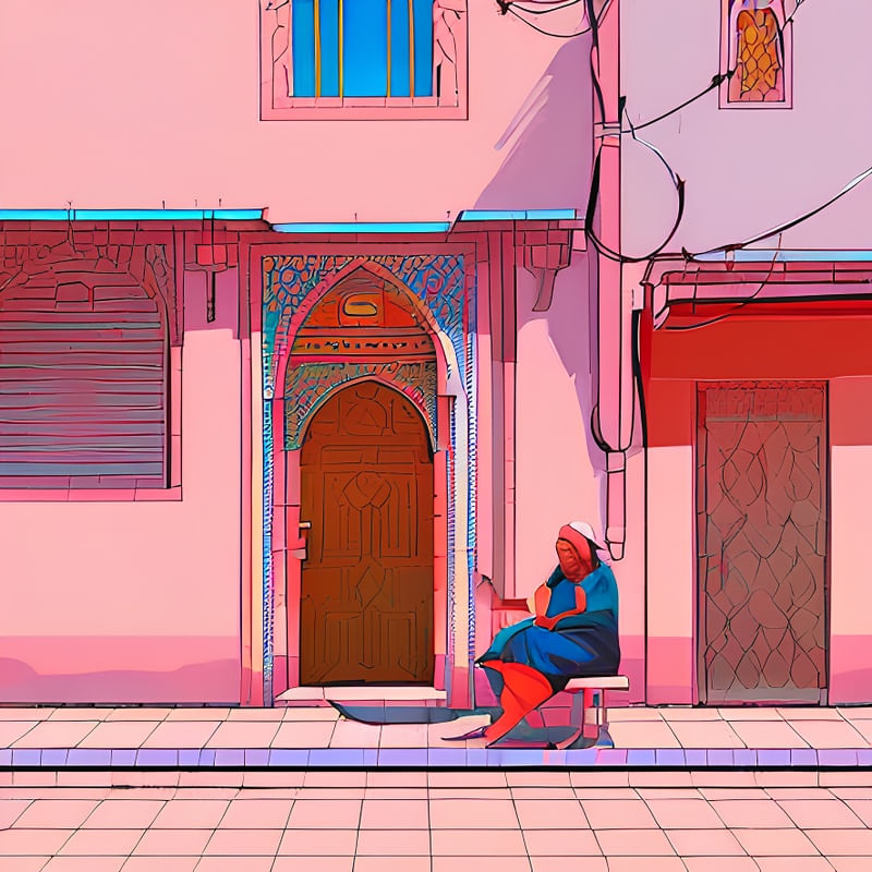 TEXTURA ROSA EM DESTAQUE - ILUSTRAÇÃO ARTÍSTICA DA RUA EM MARROCOS - BY AI