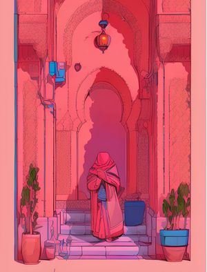 PINCELADAS DE CULTURA MARROQUINA EM TEXTURA ROSA E ESTILO LUSHILL BY AI