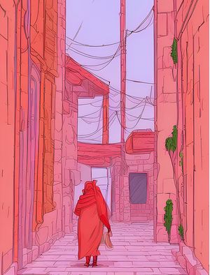 O SILÊNCIO DA RUA EM MARROCOS - ESTILO LUSHILL COM TEXTURA ROSA BY AI