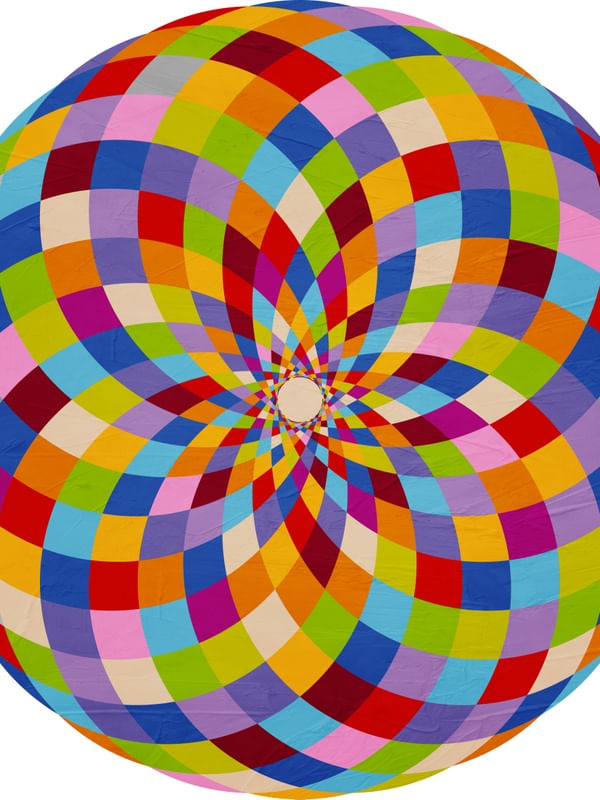 QUADRO DECORATIVO COLORIDO AZUL AMARELO - GEOMETRICO FRACTAL - 26D1