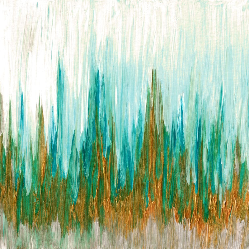 FREQUENCY 1 QUADRADO - DOURADA TURQUESA BRANCO ABSTRATO ORGANICO PINTURA