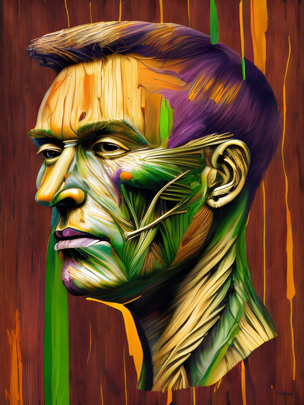 ROSTO DE UM HOMEN DE MADEIRA COLORIDO BY AI POR CRYPTOART