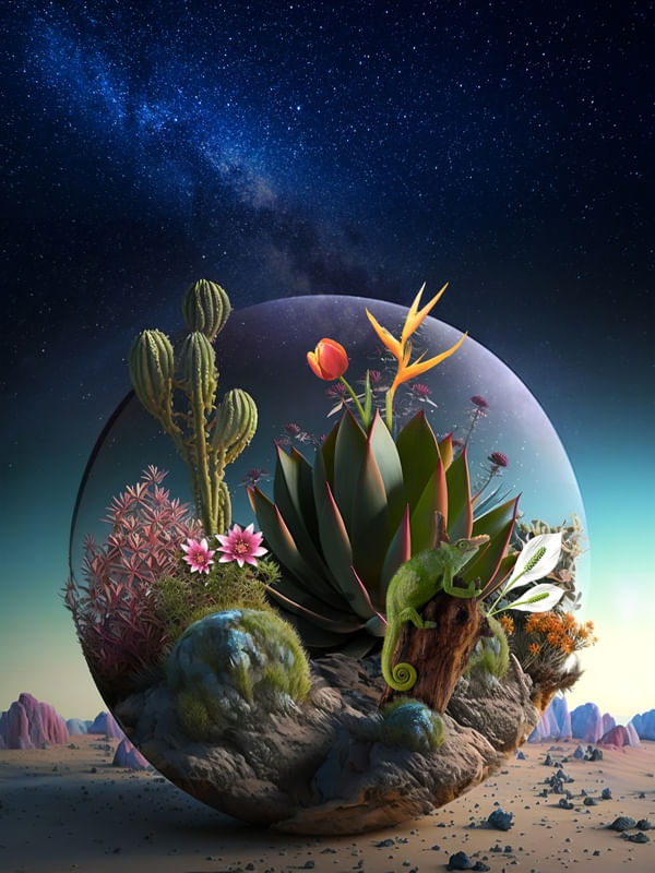 QUADRO DECORATIVO COLORIDO - SURREALISTA BOTÂNICO 3D HYBRID AI E MAN - BY AI - 01A