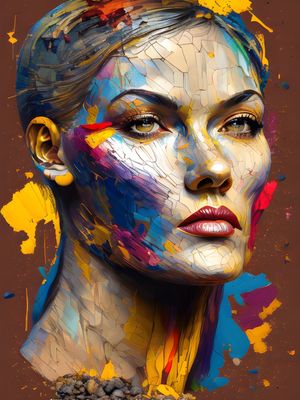 ROSTO TRINCADO EM FORMA DE ROCHAS COM TINTAS COLORIDAS BY AI POR CRYPTOART