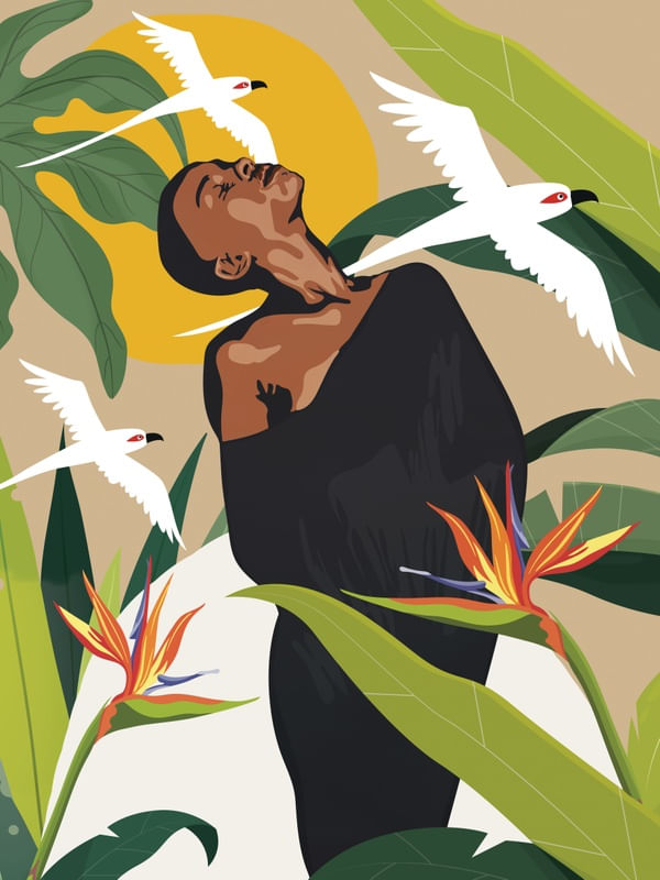 BEAUTIFUL WOMAN IN TROPIC GARDEN