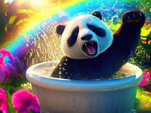 URSO PANDA TOMANDO BANHO EM UMA BANHEIRA BY IA