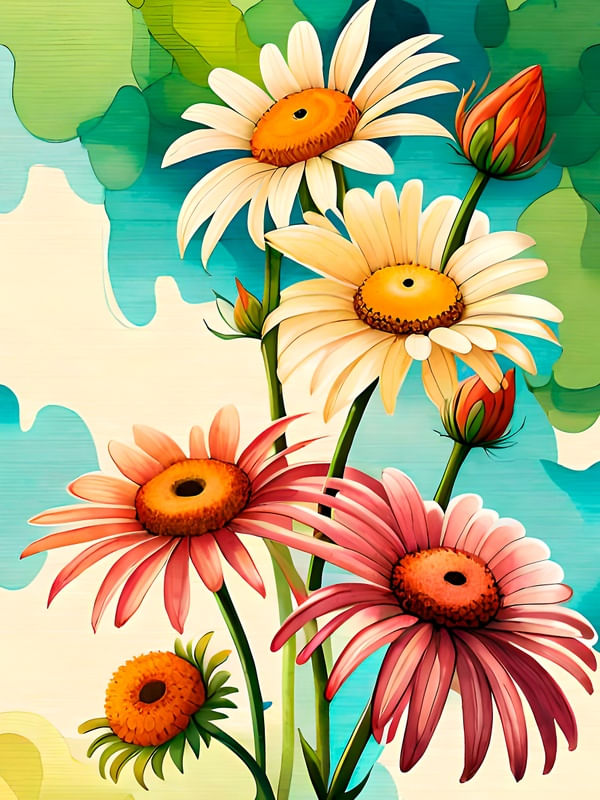 FLORES COM FUNDO ABSTRATO EM AQUARELA BY AI