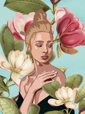WOMAN WITH MAGNOLIA FLOWERS 1