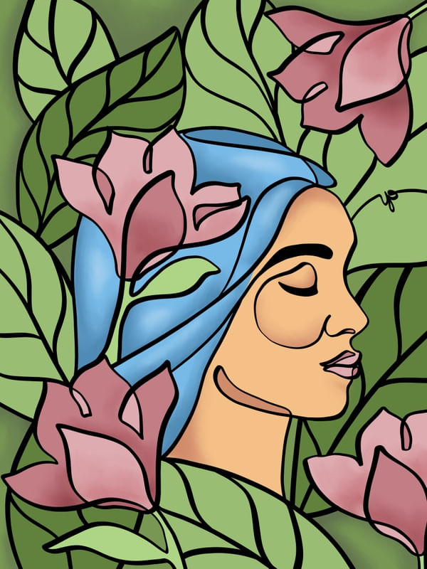 MULHER E FOLHAS