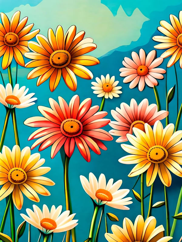 FLORES COM CÉU NO FUNDO EM AGUARELA BY AI